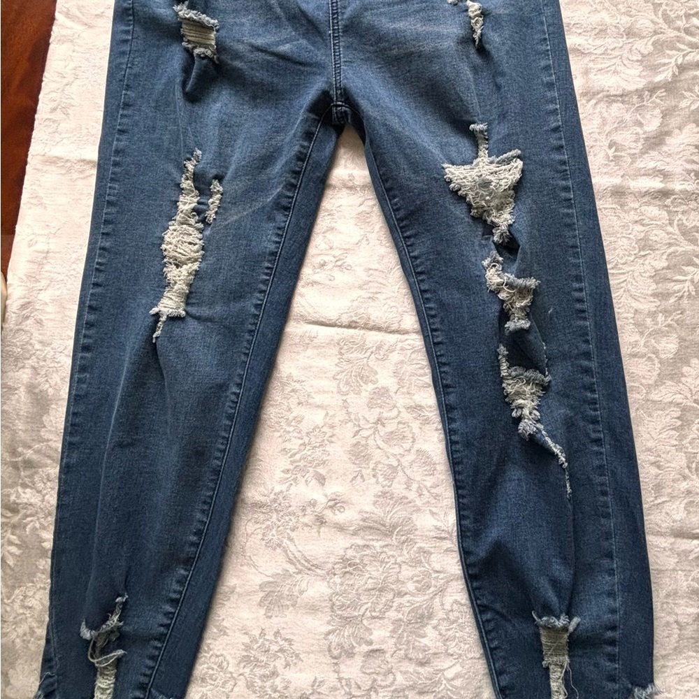 American Bazi Womens Ripped Skinny Jeans - Blue